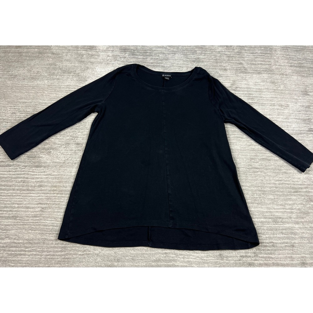 New Directions Top Womens L Black Long Sleeve Scoop Neck Cotton High Low Seam